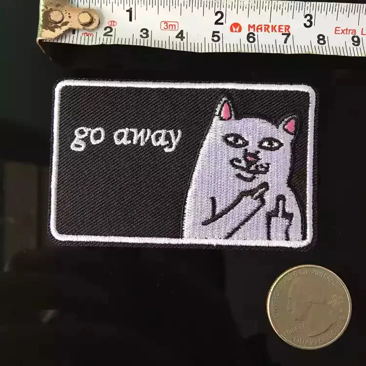 5X Go Away Badge Cat Middle Finger Sew Iron on Patch Embroidered Jacket Applique White and Black Animal Patches for Clothes DIY | Дом и сад