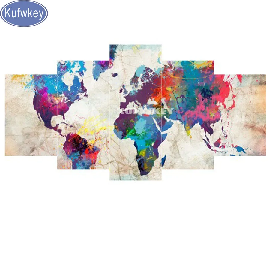 

Kufwkey 5D cross stitch Diamond Embroidery"world map"large DIY Diamond Painting Full Square/Round drill Mosaic painting new 5pcs