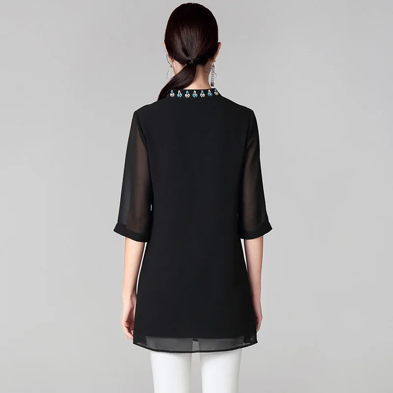 Женская шифоновая блузка с люрексом черная или серая винтажная вышивкой размеры