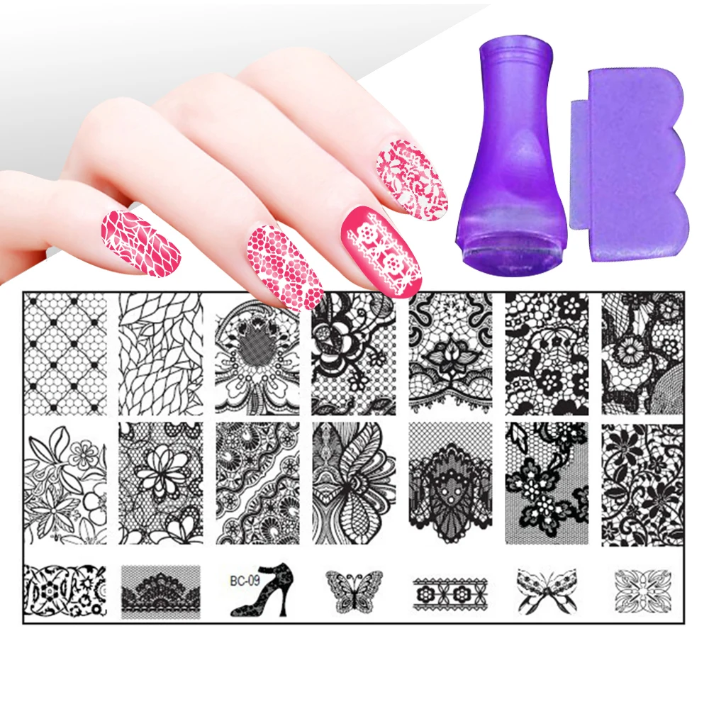 30 стилей цветочный тиснения пластинки для ногтей Сделано Трафареты кружевное