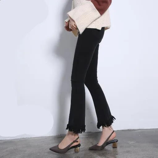 Женские брюки винтажные черные расклешенные с высокой талией в стиле ретро