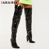 sarairis 35 43 high heels thigh high boots women patent pu leather shoes woman party sexy pointed toe over the knee boots lady