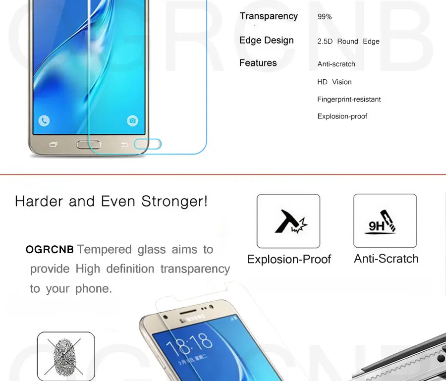 0,28 мм 9H закаленное Стекло для Samsung Galaxy J3, J5, J7 года J310 J510 J710 Экран защитная пленка 2.5D закаленное Стекло