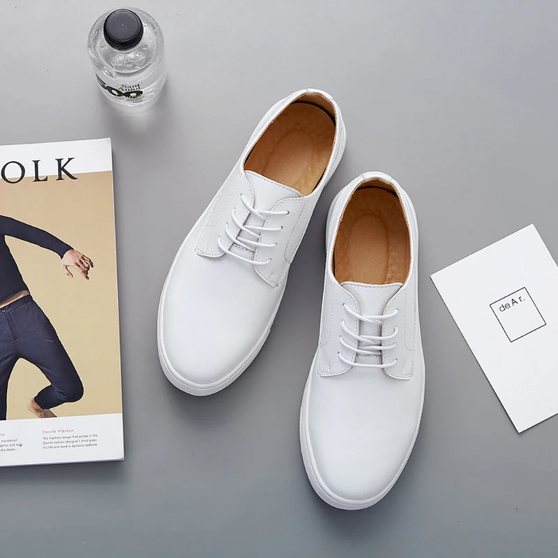 Мужские повседневные кожаные кроссовки удобная прогулочная обувь Мягкая Белая