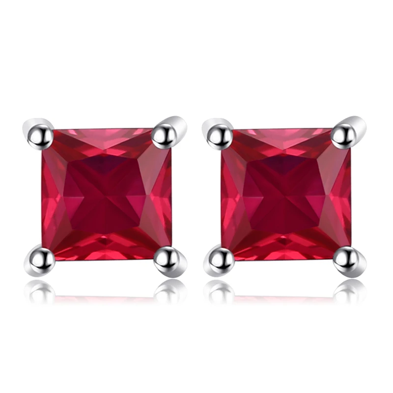 JewelryPalace Лидер продаж квадратный создания Сапфир Изумруд Ruby Аутентичные стерлингового серебра 925 Стад серьги Модные женские - Цвет камня: Красный