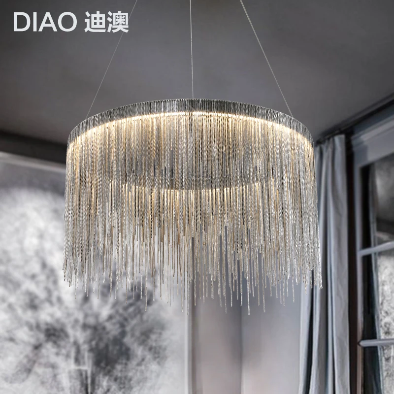 

Luxury Tassels Loft Aluminum Chain LED Pendant Lamp Hotel Resort Villa lobby Iron Chain lighting