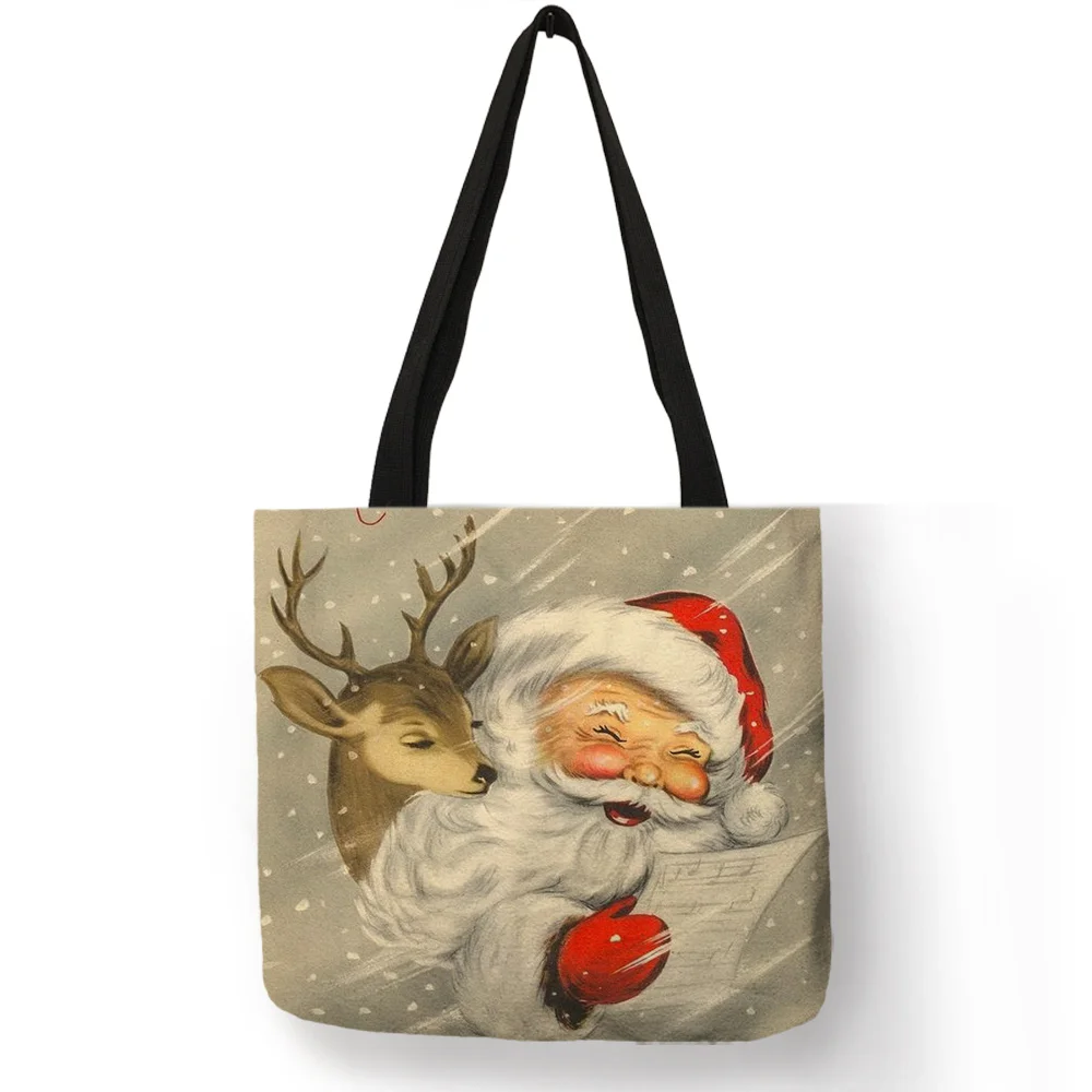 Уникальные женские сумки с принтом Merry Christmas santa claus Сумки для подарков эко льняные многоразовые сумки для покупок и поездок - Цвет: 013