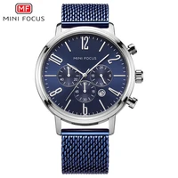 mini focus mens 24 hours quartz watches business chronograph sports wristwatch man mesh strap 3bar waterproof clock 0183g blue