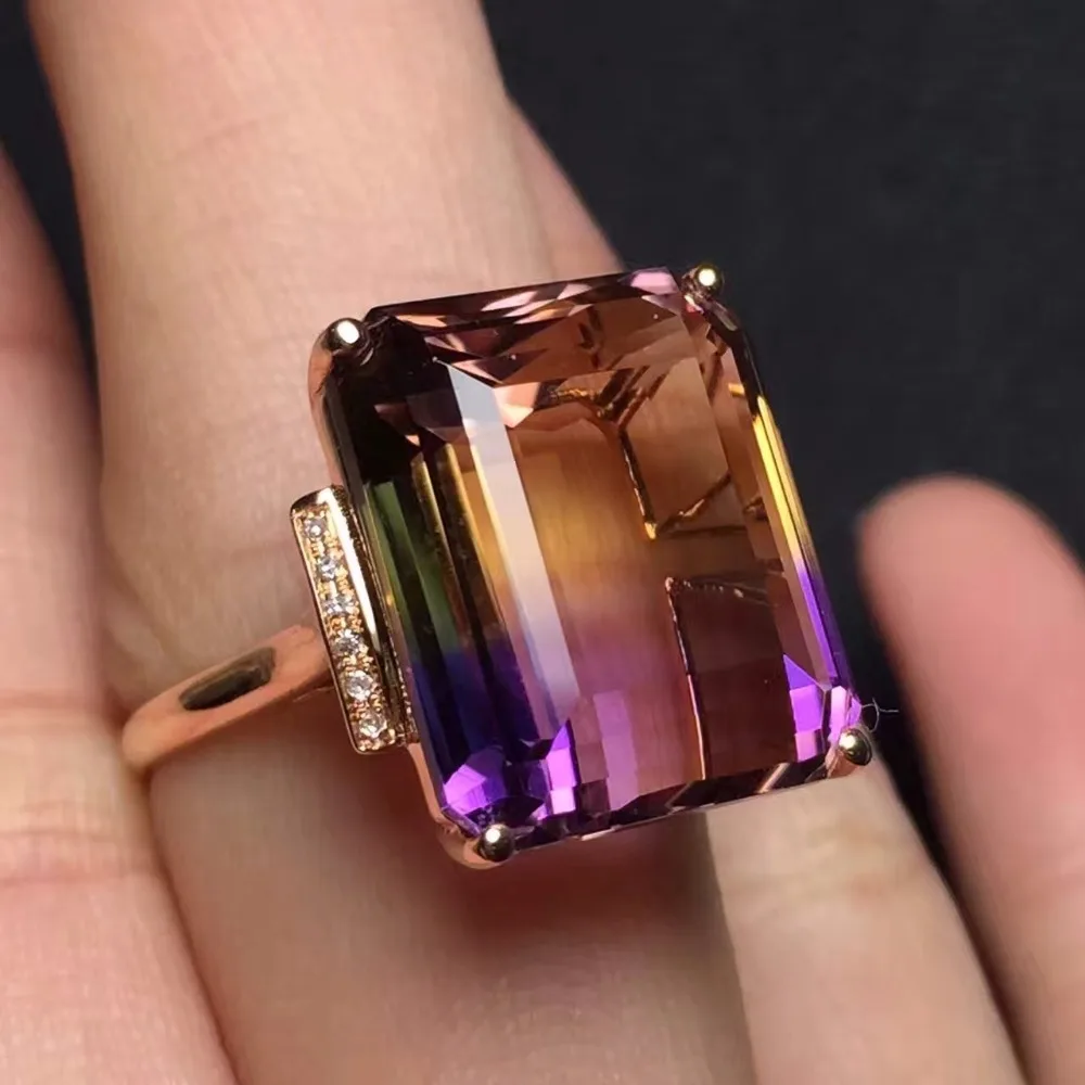 Fine Jewelry Real 18K Gold Au750 100% Natural Ametrine Gemstone Jewellery Ring Wedding Rings for women Gift | Украшения и