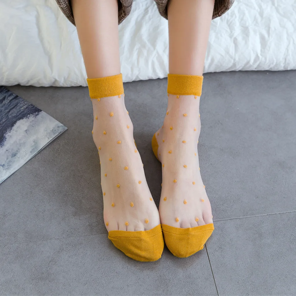 Женские повседневные летние модные Прозрачные шелковые носки в горошек короткие