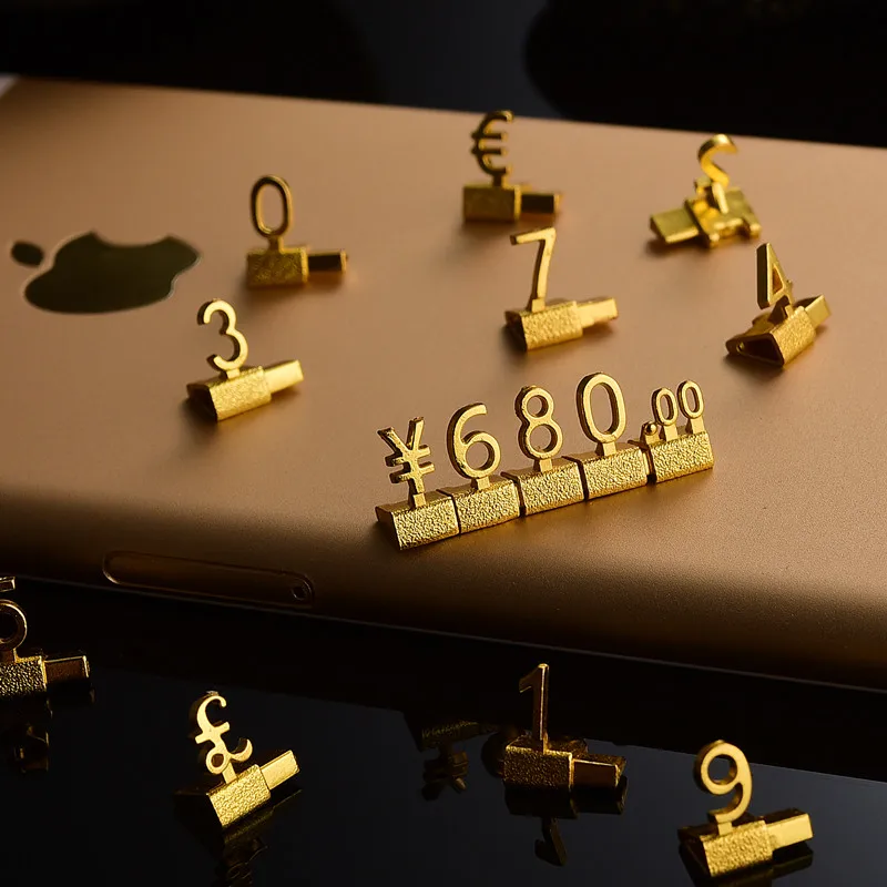 Metal 3D Combined Price Tags Euro Pound Dollar Label Camera Phone Jewellery Store Countertop Display Assembly Number Digit Tags