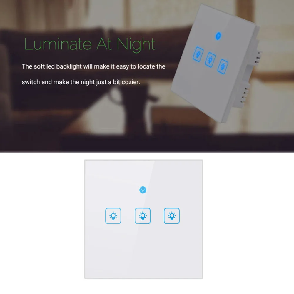 EPULA UK Smart WiFi трехполосный кнопочный переключатель для Amazon Alexa/Google Home App Control |