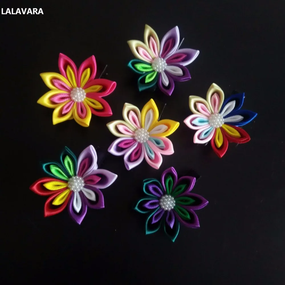 LALAVARA 10 шт. радужные заколки kanzashi цветы Детские аксессуары для волос для девочек декоративные заколки