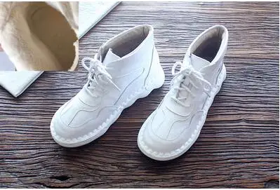 White Villus HUIFENGAZURRCS/обувь из натуральной кожи повседневная обувь на плоской подошве ручной работы художественная обувь в стиле ретро mori girl ботинки в стиле ретро Женская обувь - Цвет: White Villus