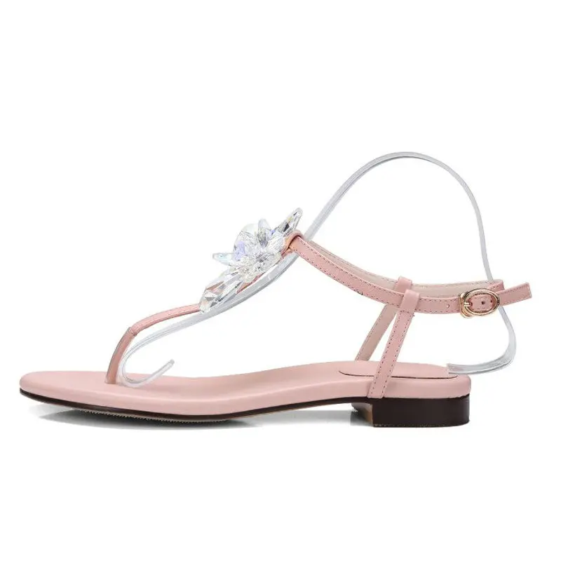 Сандалии женские из натуральной кожи на плоской подошве с пряжкой|Боссоножки и