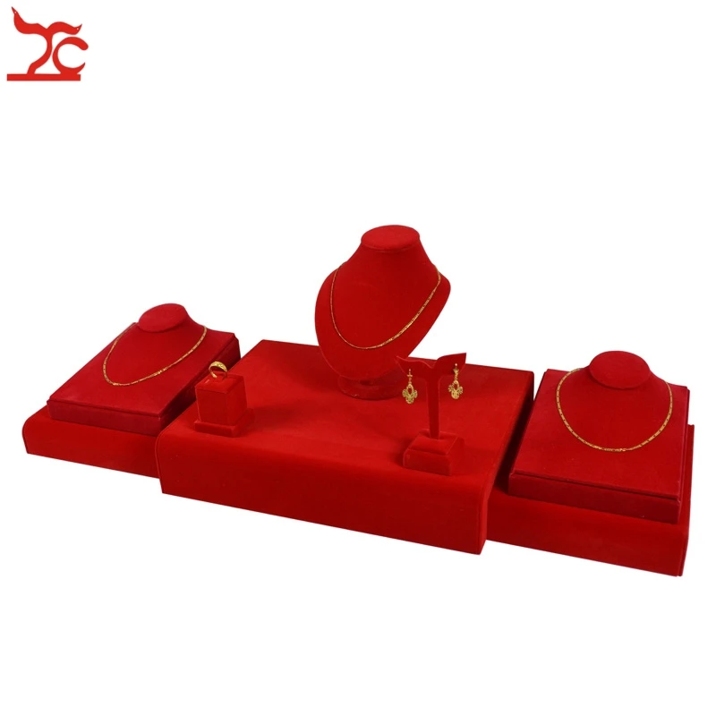 Новый набор украшений красный бархатный держатель для колец подвеска ожерелье