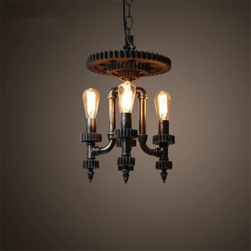 

Edison Loft Style Water Pipe Droplight Creative Wood Gear Retro Pendant Light Fixtures Hanging Lamp Vintage Industrial Lighting