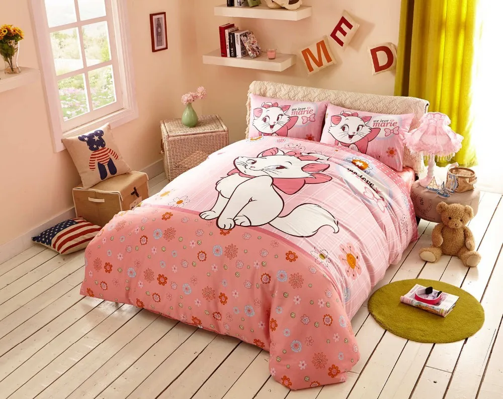Розовый мультфильм Дисней Marie Cat постельное белье Девушки Спальня Декор хлопок кровать пододеяльник одеяла один Твин Полный queen King Размер