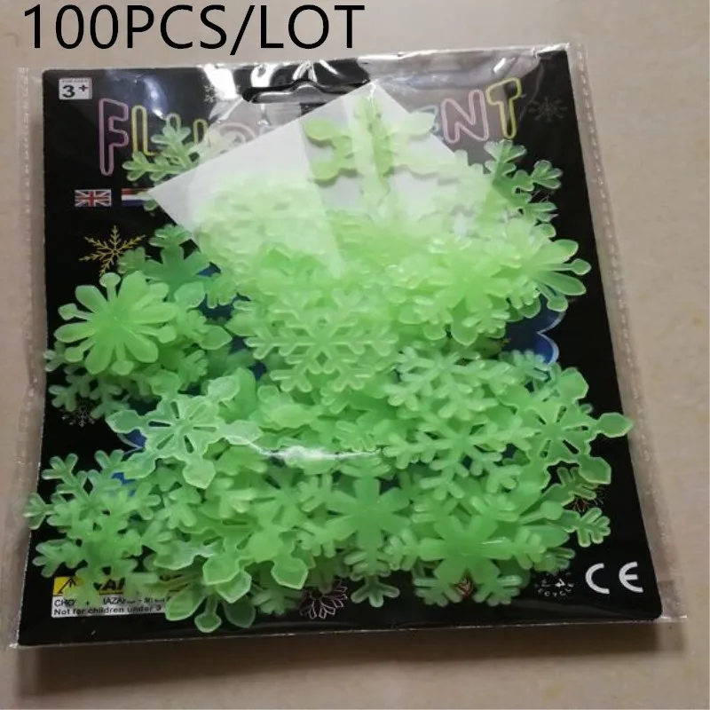 100PCS Green 100 шт. светящаяся Звезда Луна Наклейка на стену Снежинка светится в темноте наклейка для детской комнаты Рождественский Декор флуоресцентная наклейка s - Цвет: 100PCS Green