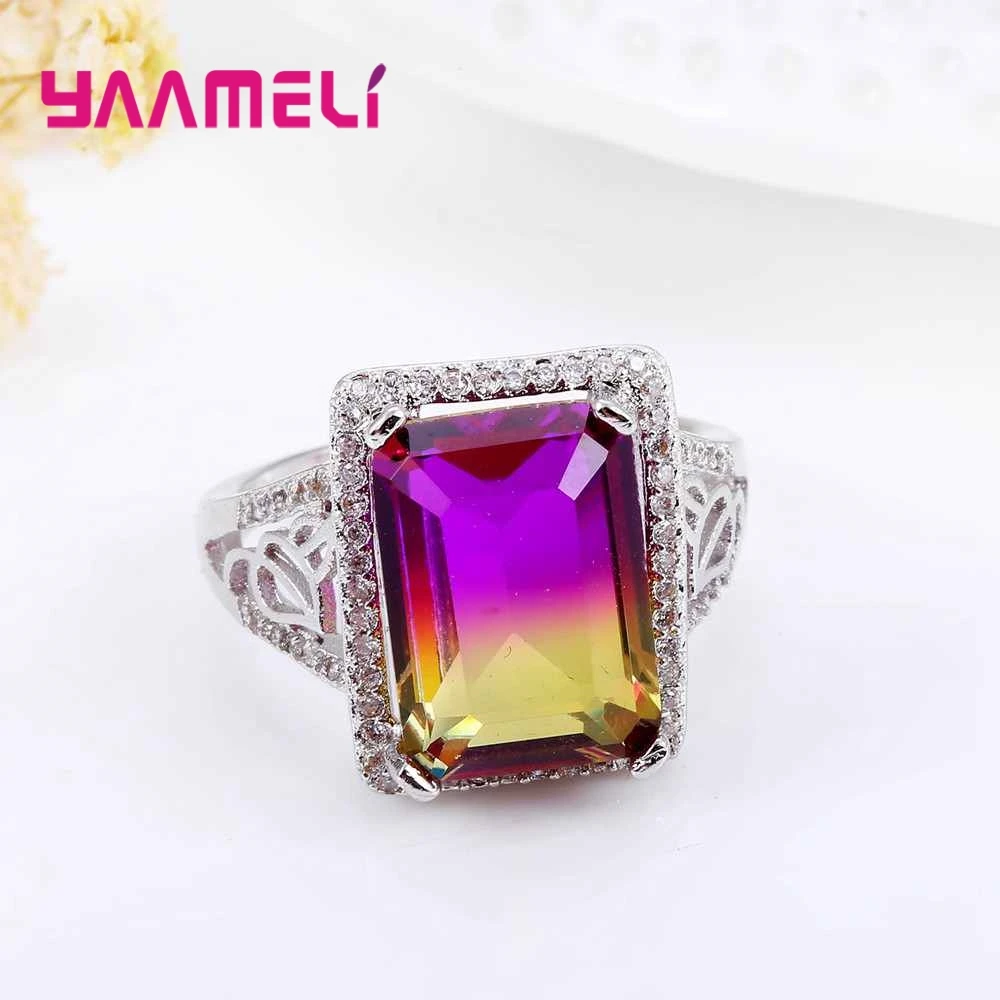 Женское кольцо из серебра 925 пробы с градиентным кристаллом|ring sterling|crystal stone ringring |