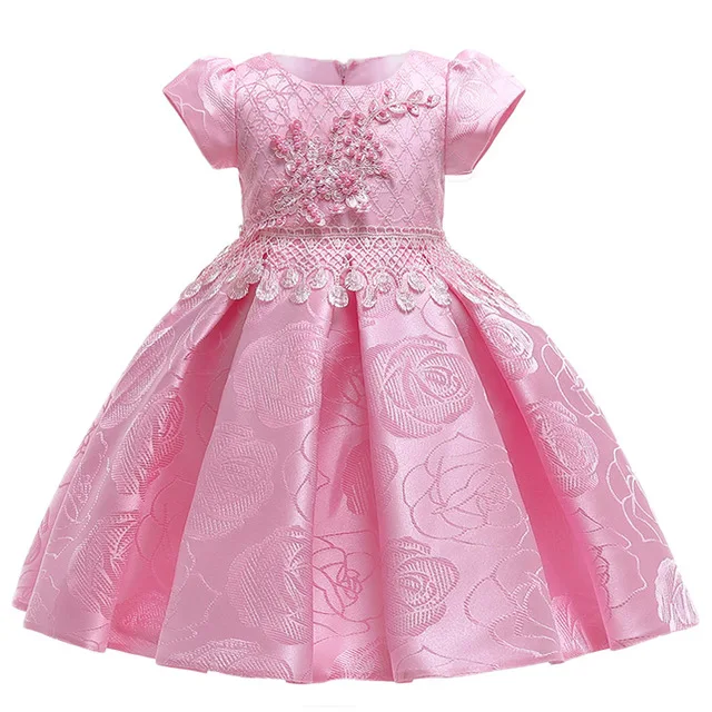 Pink Детские платья;нарядное платье для девочки;карнавальные костюмы платья для девочек;коротким рукавом бисером платье принцессы для девочек;новогодний костюм для девочки;свадебное праздничное платье для девочки; 3-10 лет - Цвет: Pink