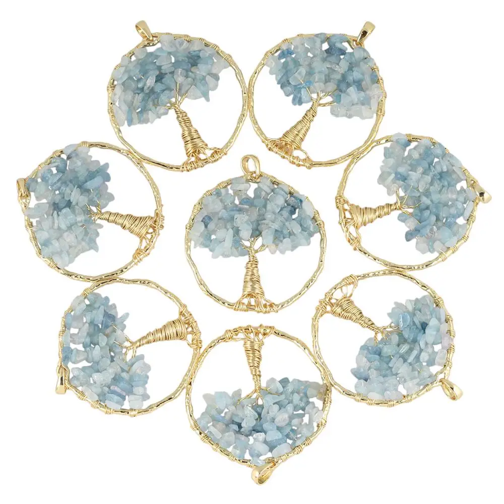 

SUNYIK Crystal Tree of Life Pendant for Necklace,Healing Gold Tone Wire Wrapped Tumbled Stone Chips Reiki Women Jewelry