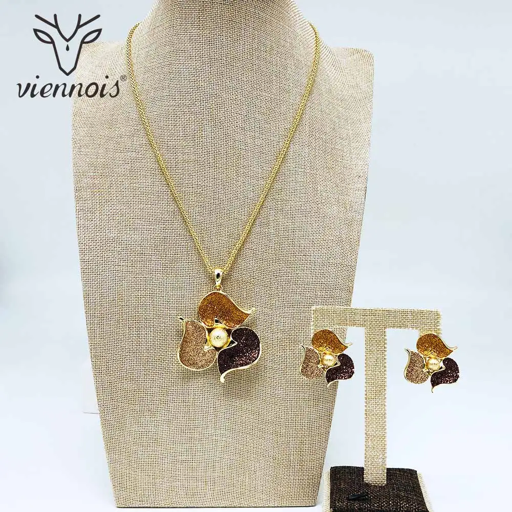 Viennois серьги-гвоздики из розового золота и золота, стразы, кулон, ожерелье, набор для женщин, металлические вечерние ювелирные изделия