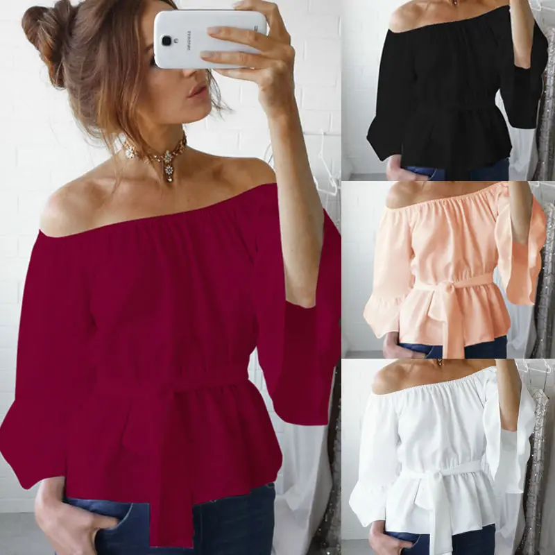 Новые модные футболки сексуальные женские топы с оборками и открытыми плечами