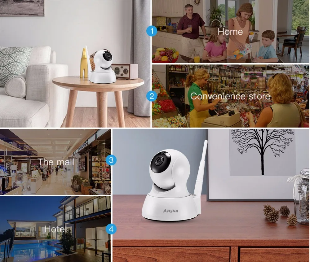AZISHN Домашняя безопасность WiFi IP камера 720P HD Беспроводная внутренняя сеть