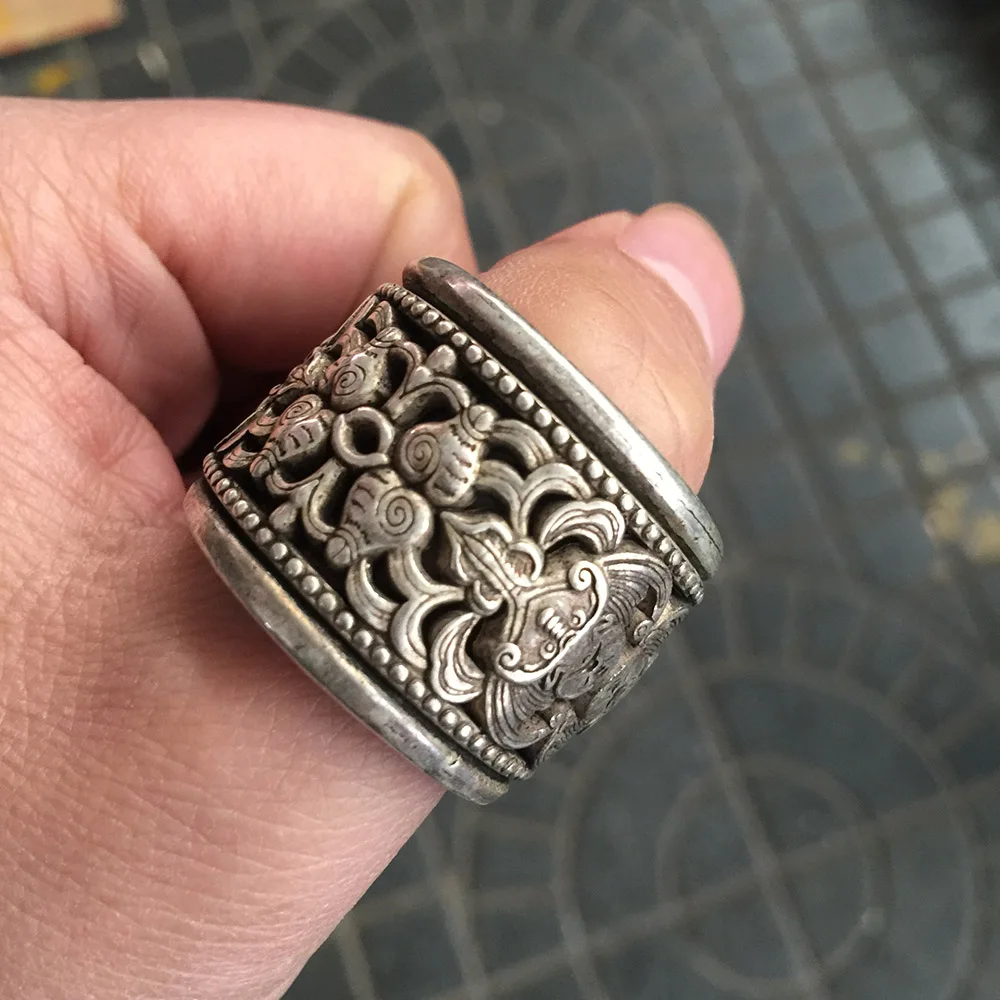 hot sell new - free shipping India and Nepal chinese Old Beautiful Tibet miao Silver turn Mantra luck nice Thumb Ring | Украшения и