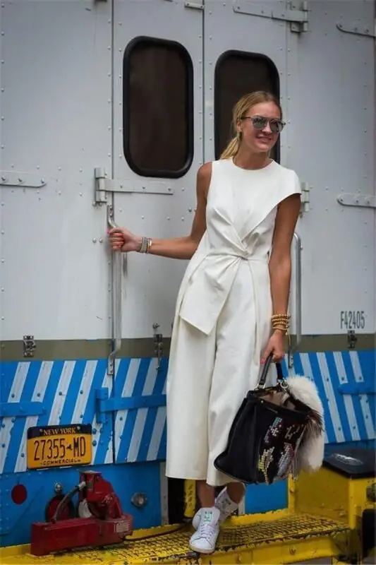 Повседневный свободный женский комбинезон без рукавов 2018 элегантный Однотонный