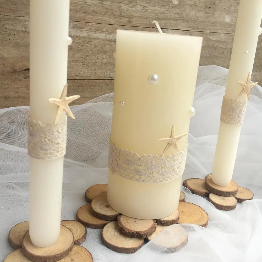 Набор свечей цвета слоновой кости Unity с кружевом и жемчугом для шампанского