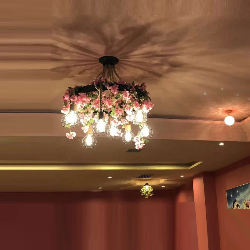 Льняная Люстра для паба светильник украшения гостиной люстра с цветами и