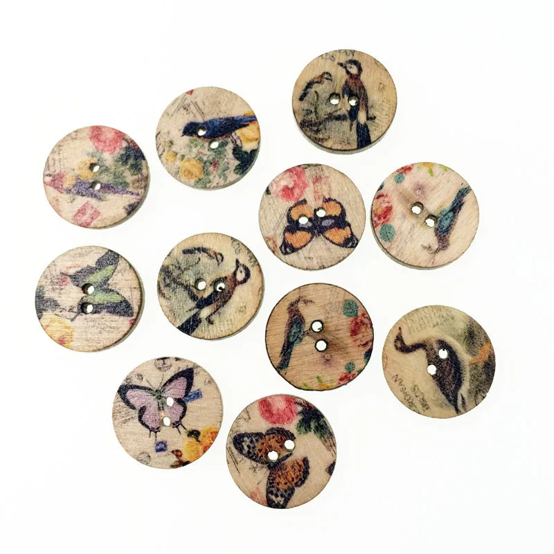 100 шт. случайных популярных смешанных деревянных кнопок для шитья птиц