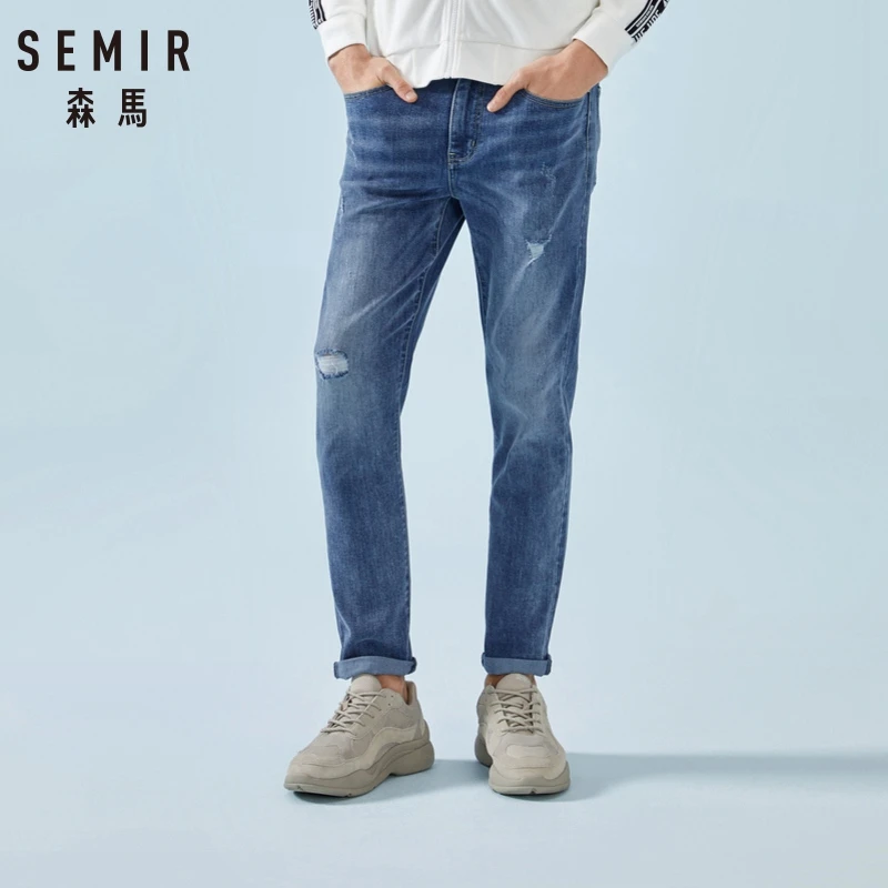SEMIR мужские облегающие джинсы с потертостями потертые из мягкого хлопка