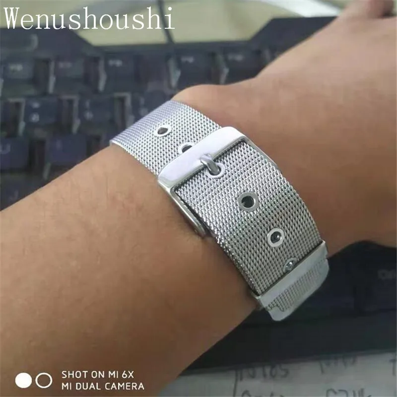 Wenushoushi ширина 1,8 см длина 21 см Нержавеющая сталь ремешок для часов браслеты для женщин золотой цвет титан классический короткий браслет fj168