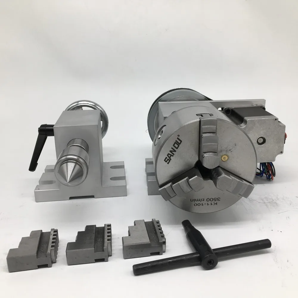 

4 Axis Rotation A Axis Extend Rotary 100mm K11-100 Chuck Nema23 Stepper Motor MT2 Tailstock for Wood Metal Plastic CNC Milling