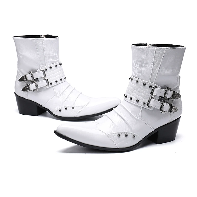 Мужские ботильоны из натуральной кожи с острым носком на высоком каблуке | Обувь