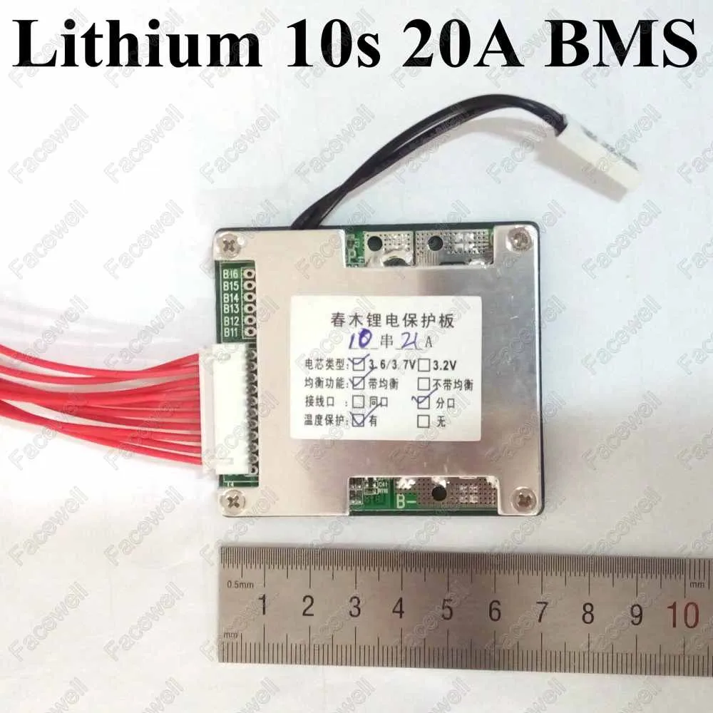 1 шт. бренд 10s1p bms 36 В 20A разряд 10s smart PCM литиевая 21A Защитная плата для ячеек 500 Вт 750