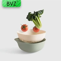bvz 4 colors double drain basket bowl washing kitchen strainer noodles vegetables fruit gift kitchen accessories cooking tools