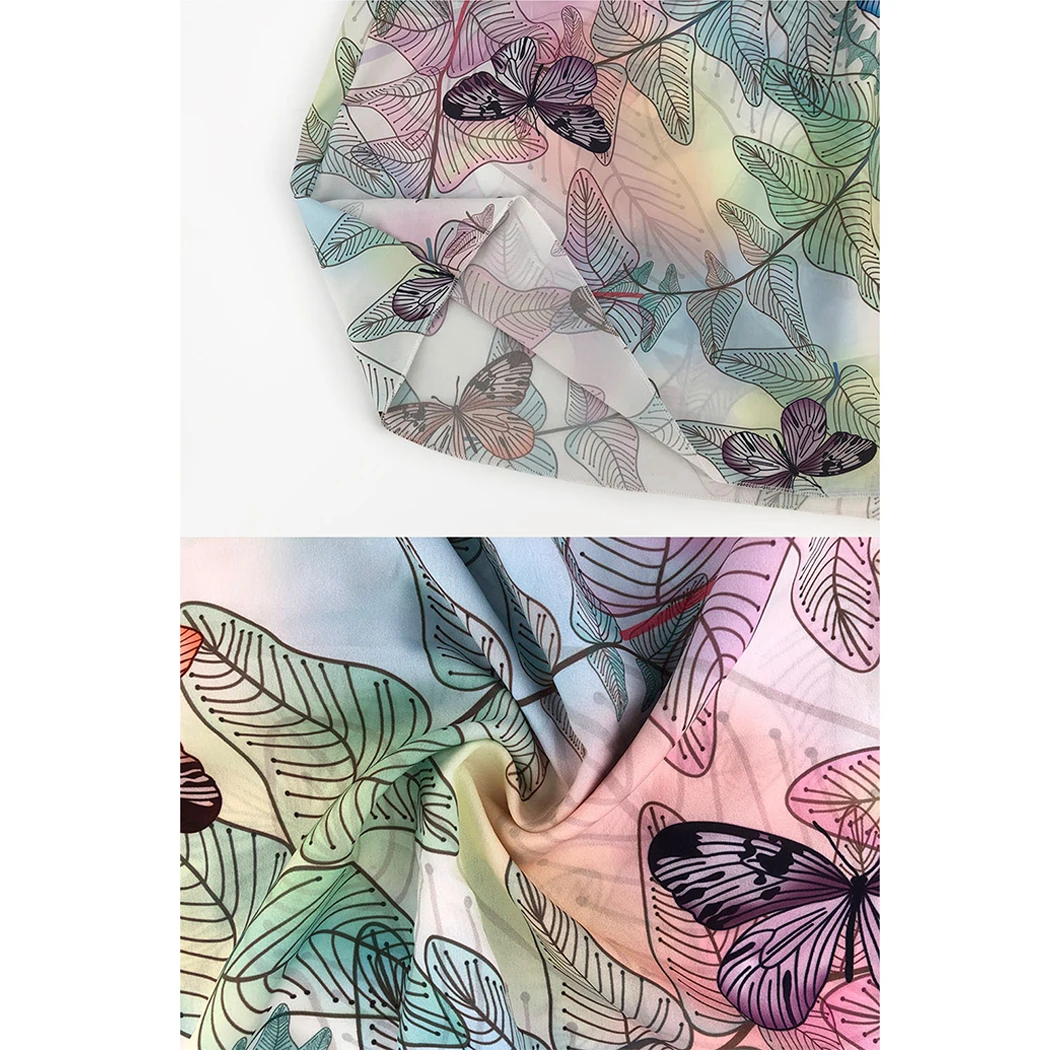 Женское шифоновое платье с принтом бабочки летнее длинным рукавом и эластичной