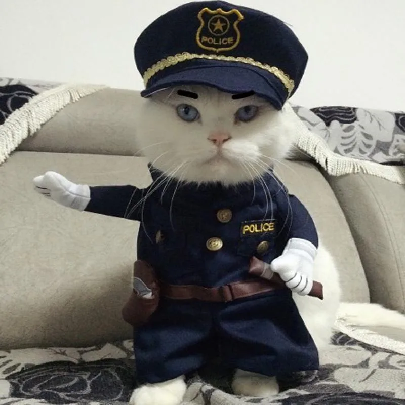 Забавный костюм на Хэллоуин для домашних животных, кошек, собак, костюм полиции для косплея с собаками, полицейская шляпа для маленьких собак, щенков, вечерние костюмы, куртка, одежда