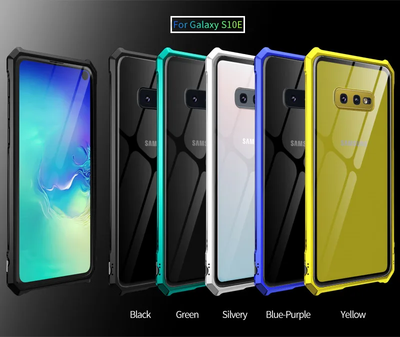 Алюминиевый металлический чехол с пластиковой пряжкой для samsung Galaxy S10 S10e S10 Plus Note 10 Plus 10+ гибридное прозрачное закаленное стекло