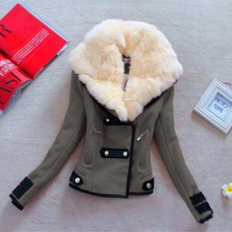 

Hot sale New Fashion Plus Size S-XXL Zipper Slim Solid Coat Jacket Women Woollen Casual Jacket Winter Autumn B070