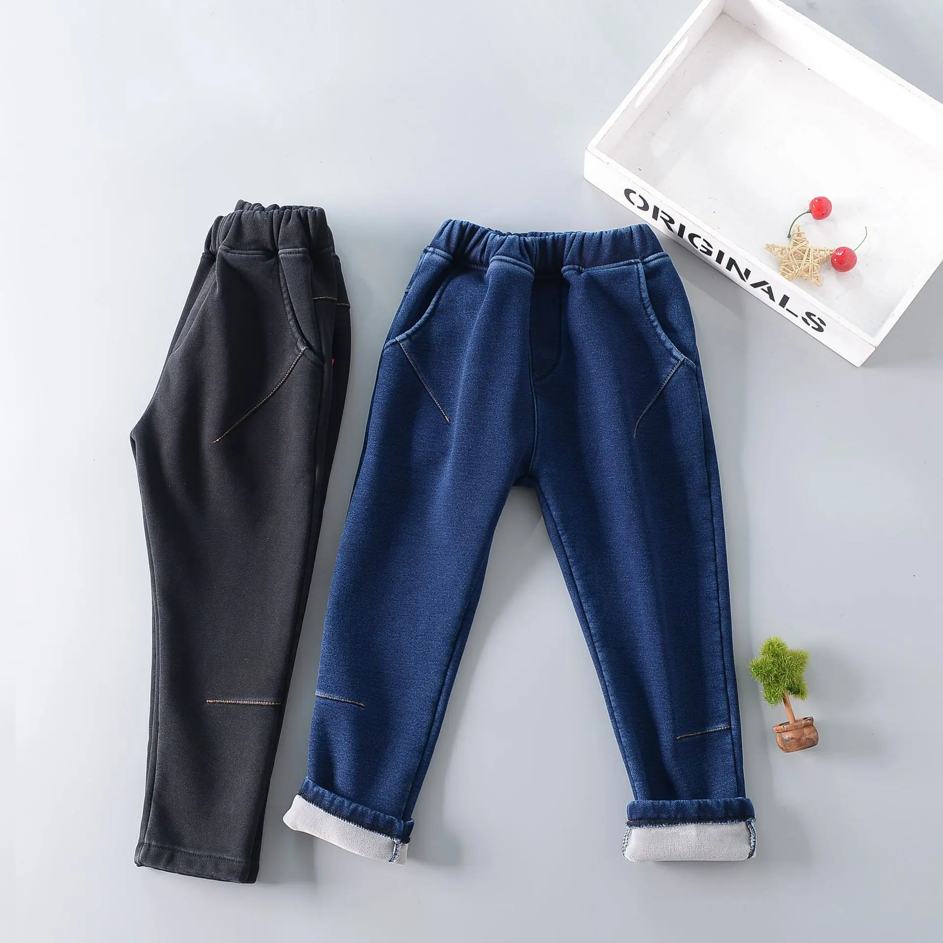 Детская одежда 2017 корейские зимние джинсовые брюки для мальчиков и девочек