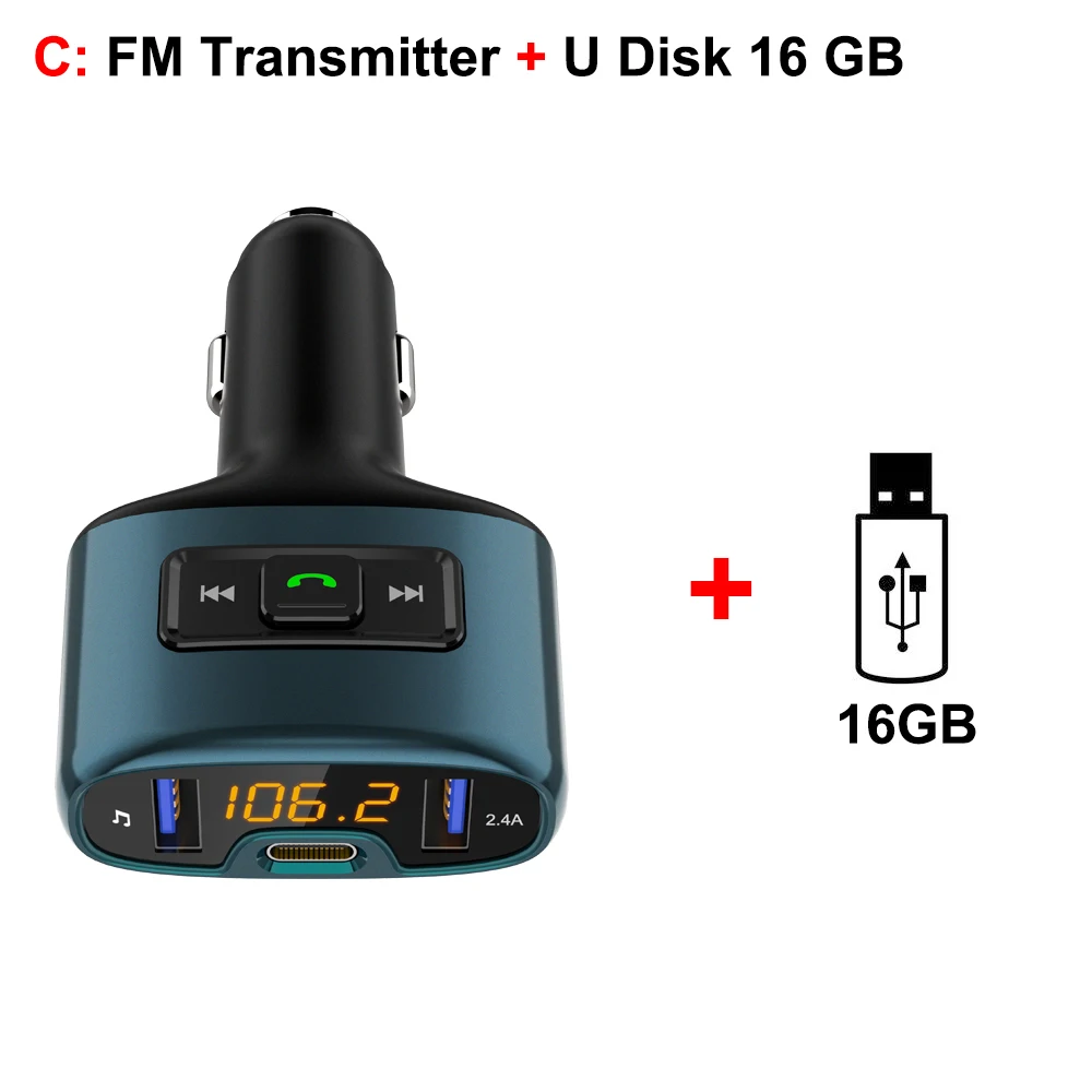 C-FM Transmitter 16G Fm-передатчик Bluetooth Автомобильный трансмиссор Hands-Бесплатный Тип C PD 18 Вт модулятор трансметтеур трансмисор радио двойной usb-авто зарядное устройство - Название цвета: C-FM Transmitter 16G