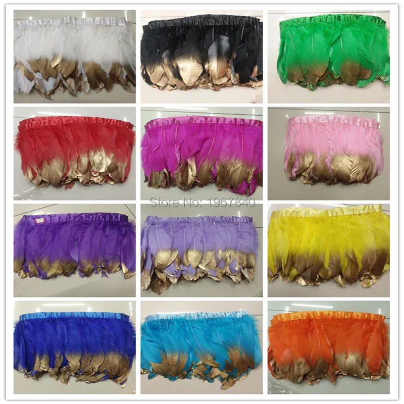 Отделка из гусиных перьев 2 ярда/партия лента окрашенных и золотых 15 ~ 18 см