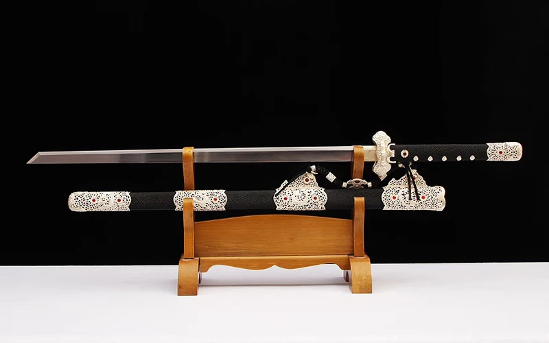 Китайский династии Тан меч Цин Дамасская сложенная сталь + ГЛИНА ЗАКАЛЕННОЕ