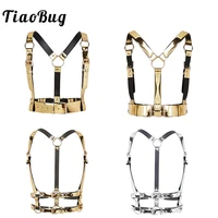 tiaobug unisex fashion punk festival faux leather body sexy bondage belt gold harness women men waist belt club party strap tops