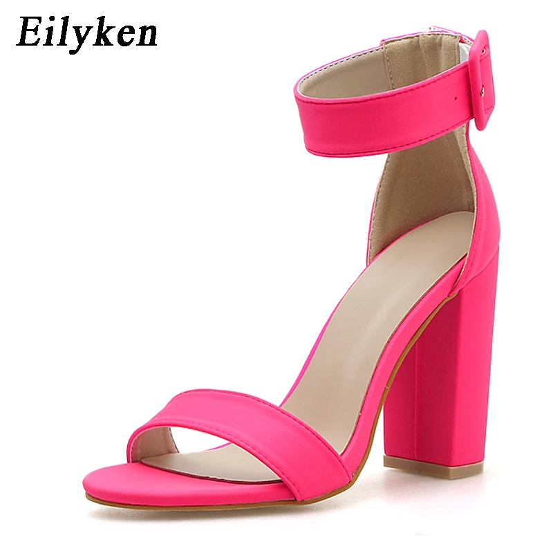 Eilyken; Новинка года; женские босоножки; цвет красный, зеленый; Туфли на квадратном каблуке с ремешком и пряжкой; пикантные босоножки на высоком каблуке с открытым носком; повседневная обувь; Размеры 35-42